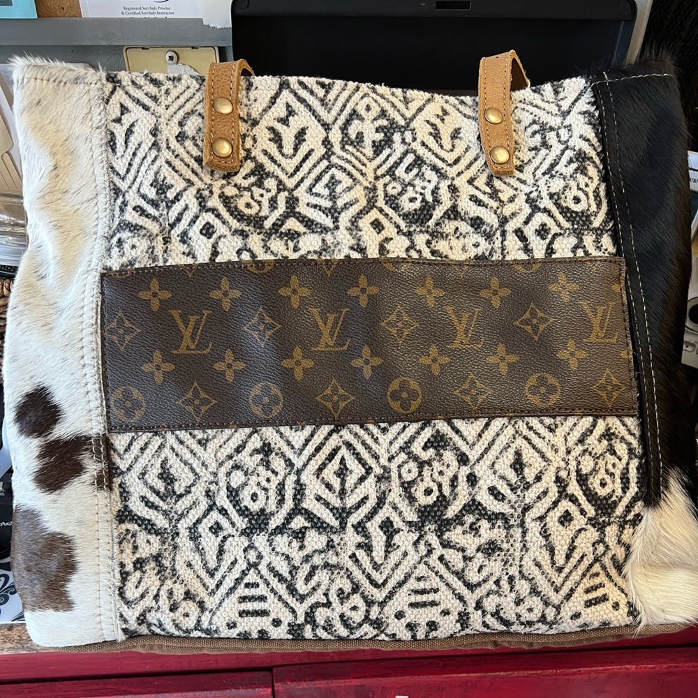 Upcycled lv myra bag real leather and hide